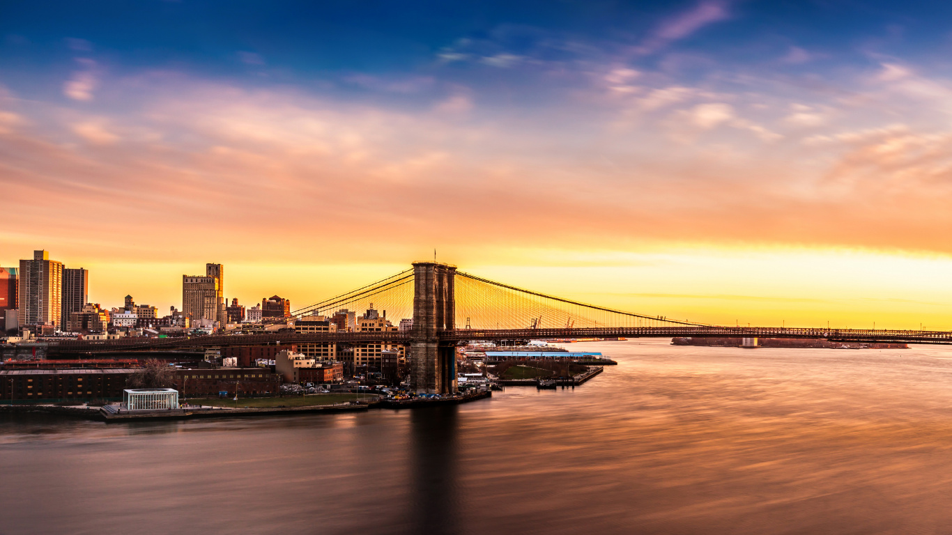 Bridge Over Water During Sunset. Wallpaper in 1366x768 Resolution