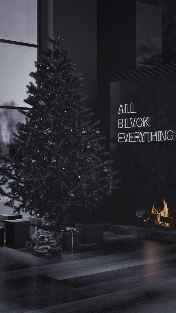 Weihnachtsbaum, Gebäude, Schwarz, Branch, Immergrün. Wallpaper in 750x1334 Resolution