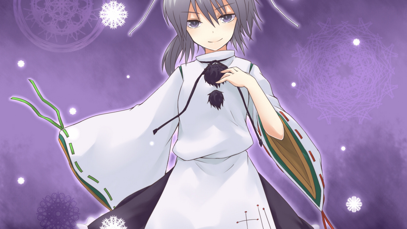 姬切, 紫色的, 雪花, 漫画家, 女孩 壁纸 1366x768 允许