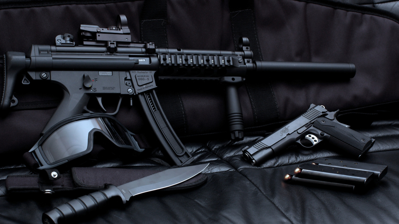 冲锋枪, 枪, 手枪, 枪支, 触发器 壁纸 1366x768 允许