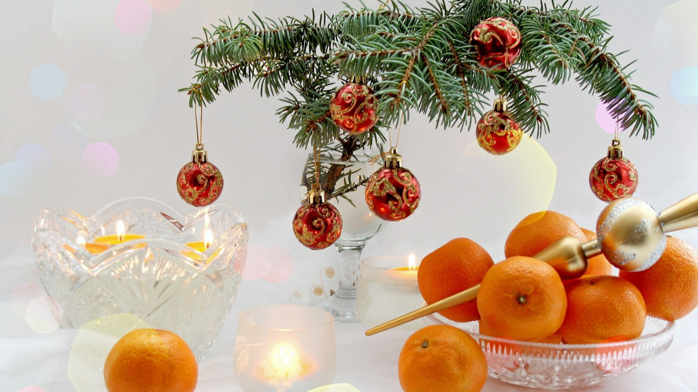 New Year, Fruit, Mandarin Orange, Tangerine, Clementine. Wallpaper in 1366x768 Resolution