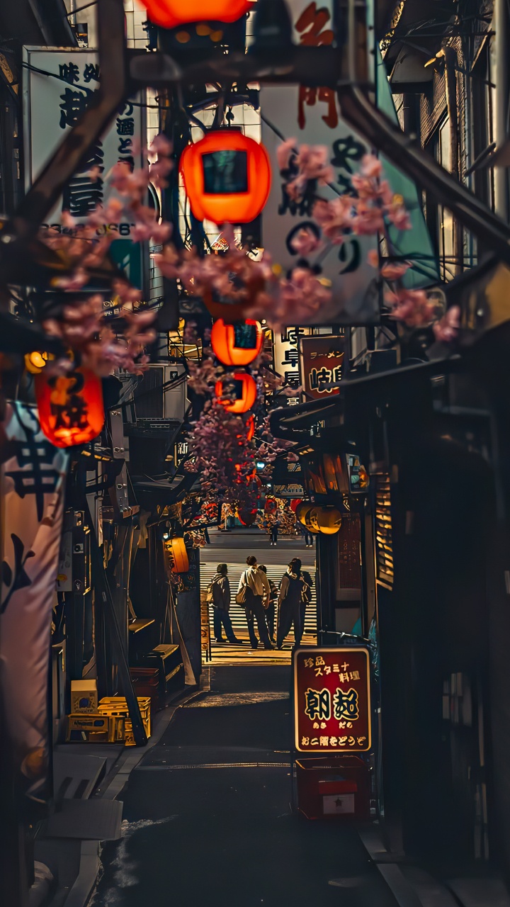 Alley, Lighting, Street, Orange, Electricity. Wallpaper in 720x1280 Resolution
