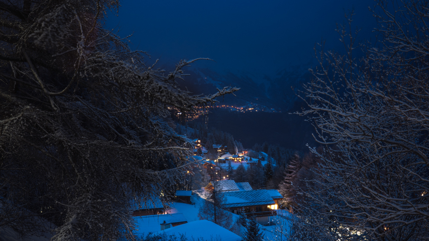 Winter, Freezing, Evening, Tree, Water. Wallpaper in 1366x768 Resolution