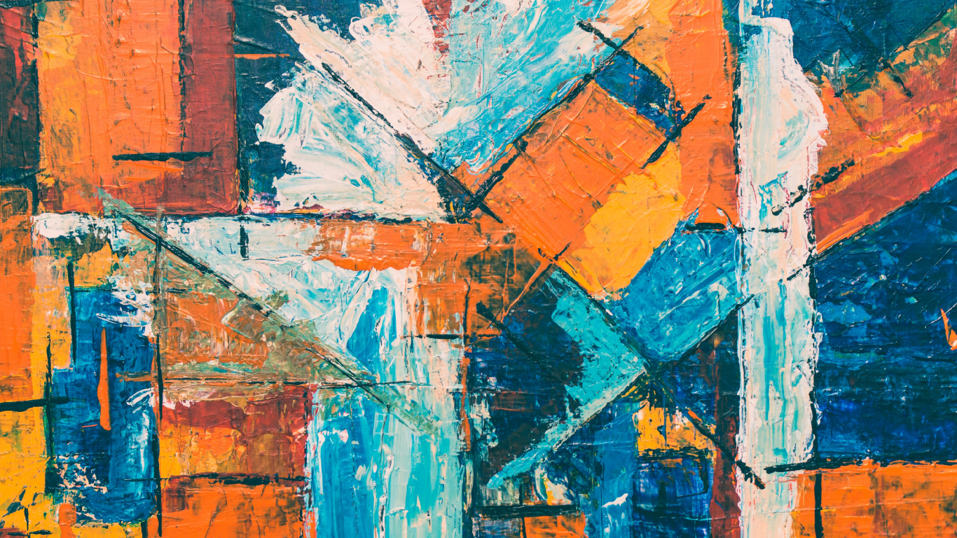 Blue Orange and Yellow Abstract Painting. Wallpaper in 1366x768 Resolution