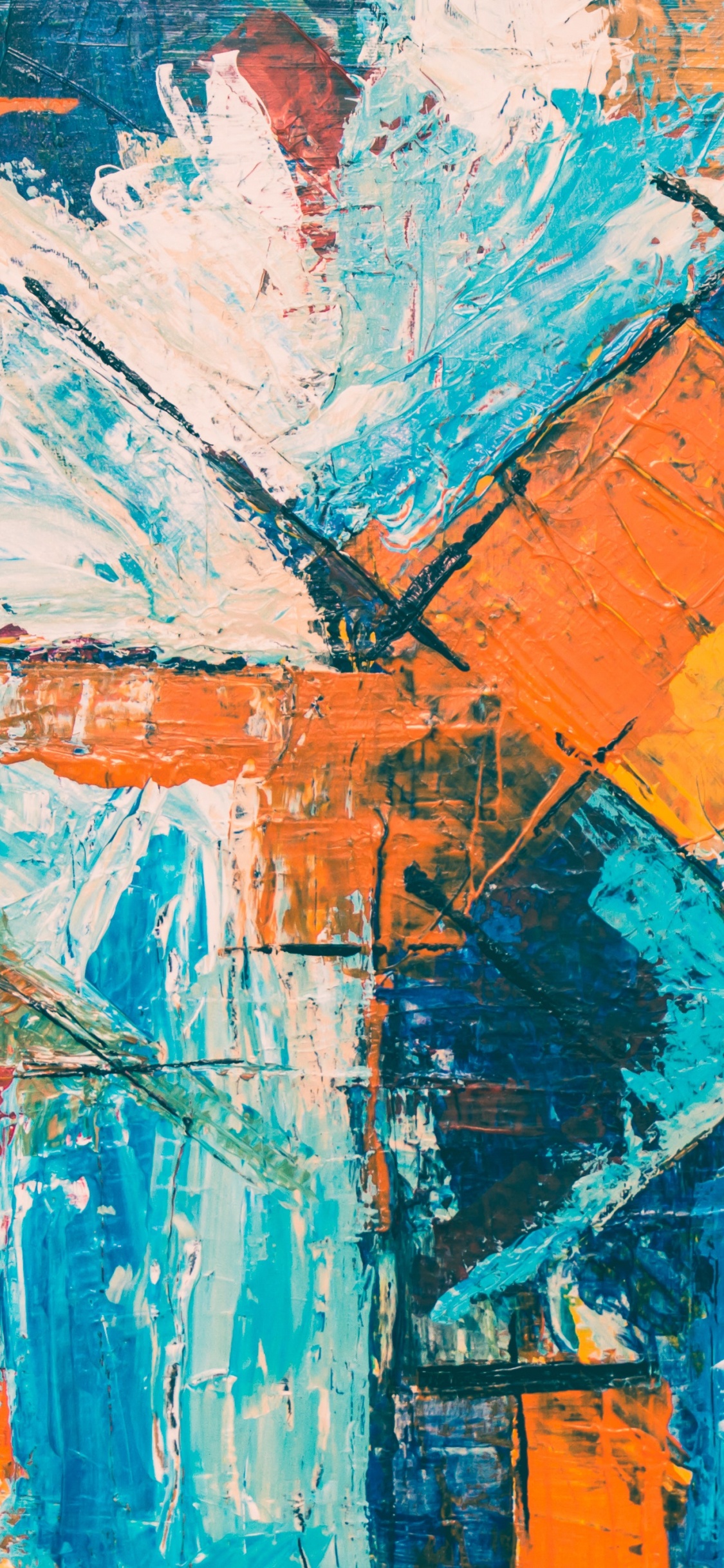 Blau Orange Und Gelb Abstrakte Malerei. Wallpaper in 1125x2436 Resolution