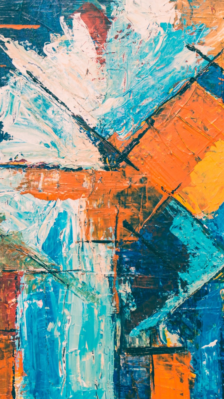 Blau Orange Und Gelb Abstrakte Malerei. Wallpaper in 720x1280 Resolution