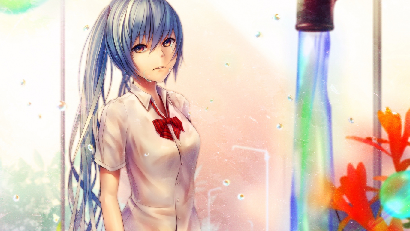 Woman in White Shirt and Black Skirt Anime Character. Wallpaper in 1366x768 Resolution