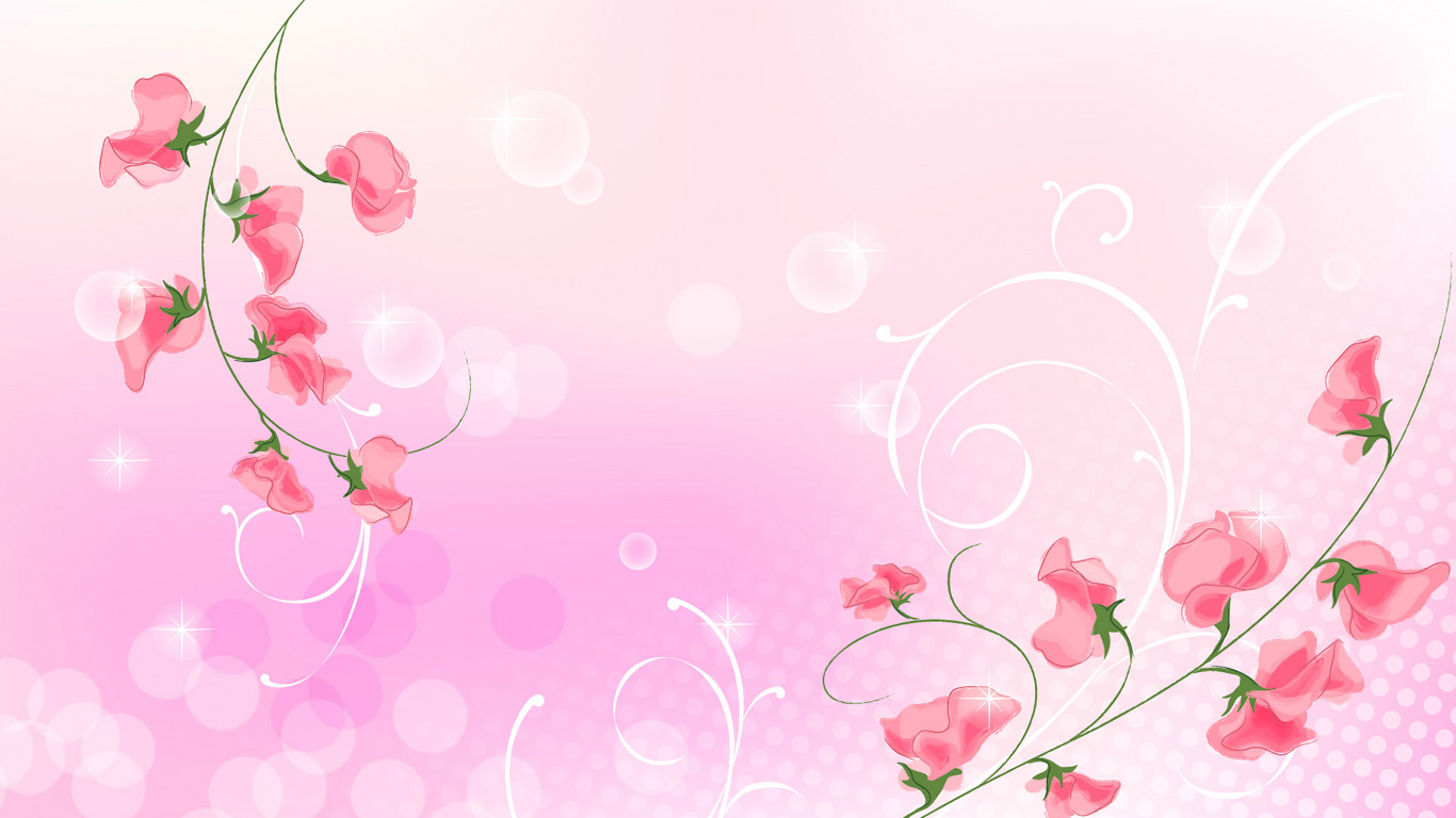 Rosa Und Grüne Blumenillustration. Wallpaper in 1366x768 Resolution