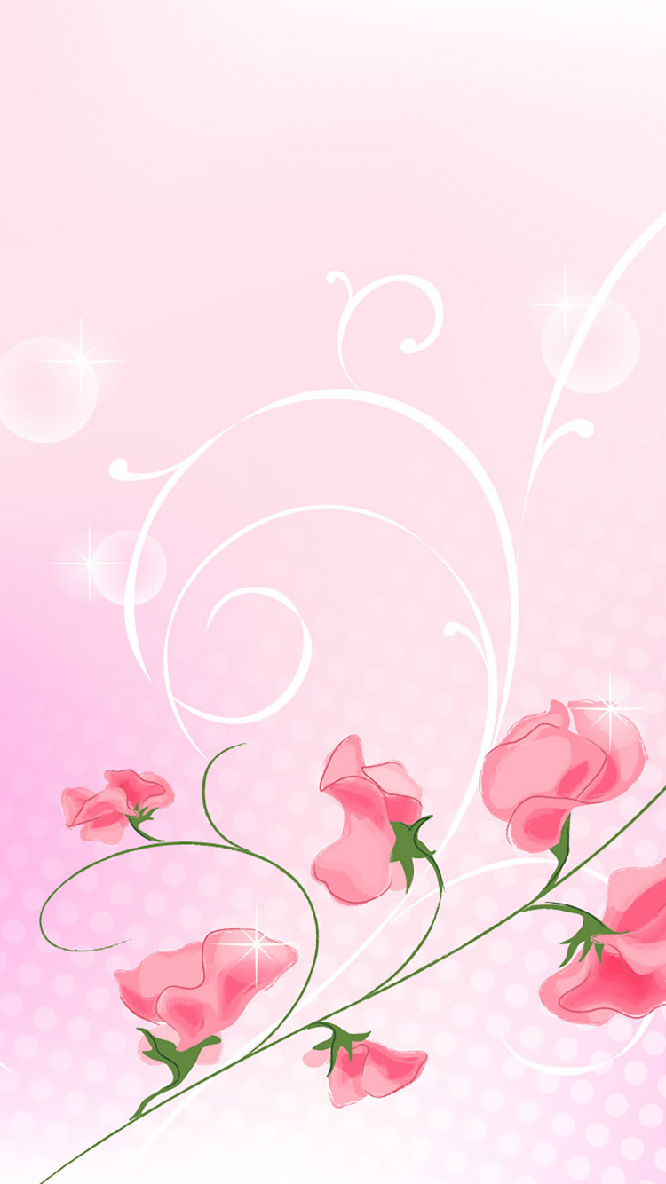 Rosa Und Grüne Blumenillustration. Wallpaper in 750x1334 Resolution