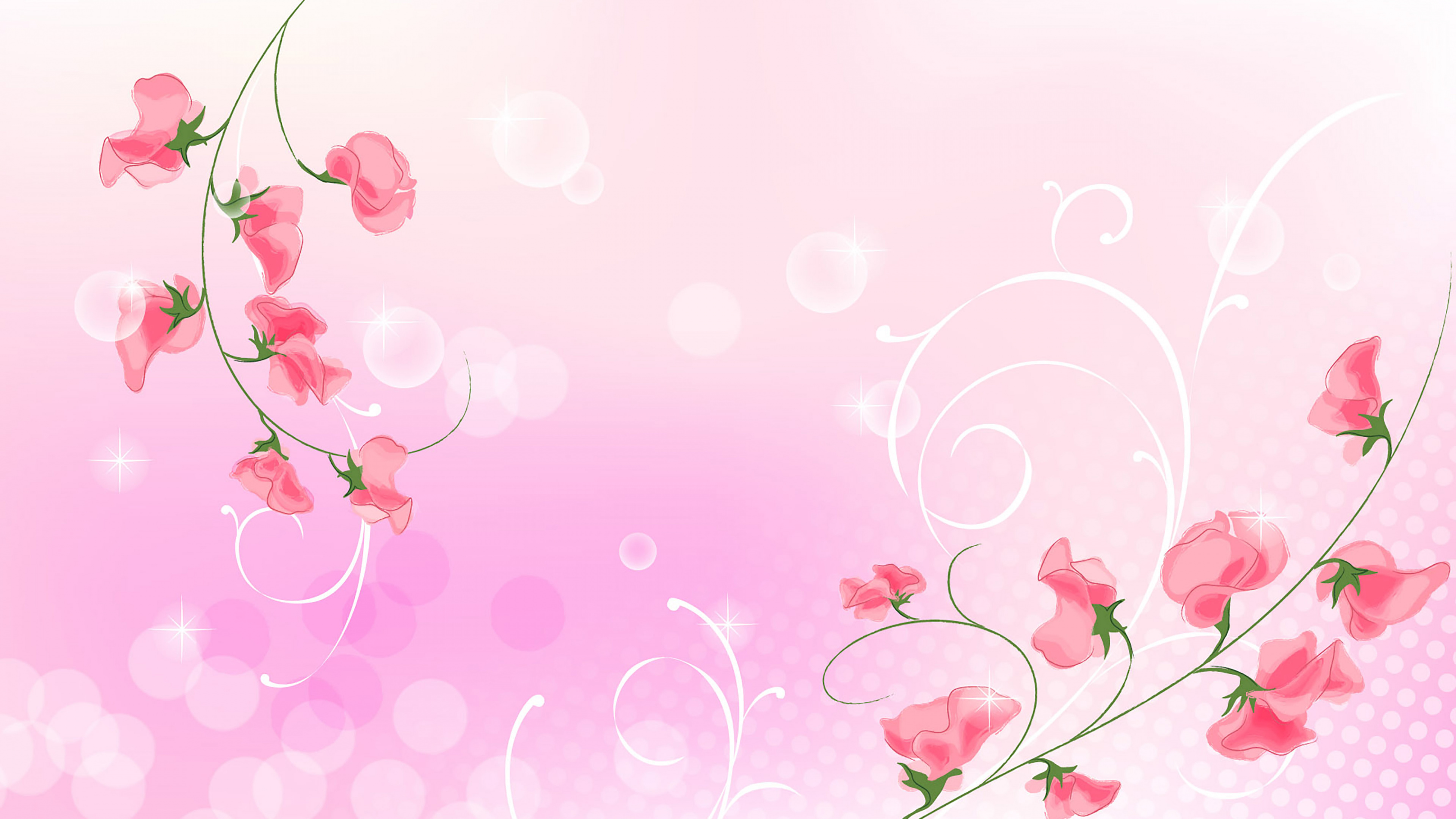 Illustration Florale Rose et Verte. Wallpaper in 3840x2160 Resolution