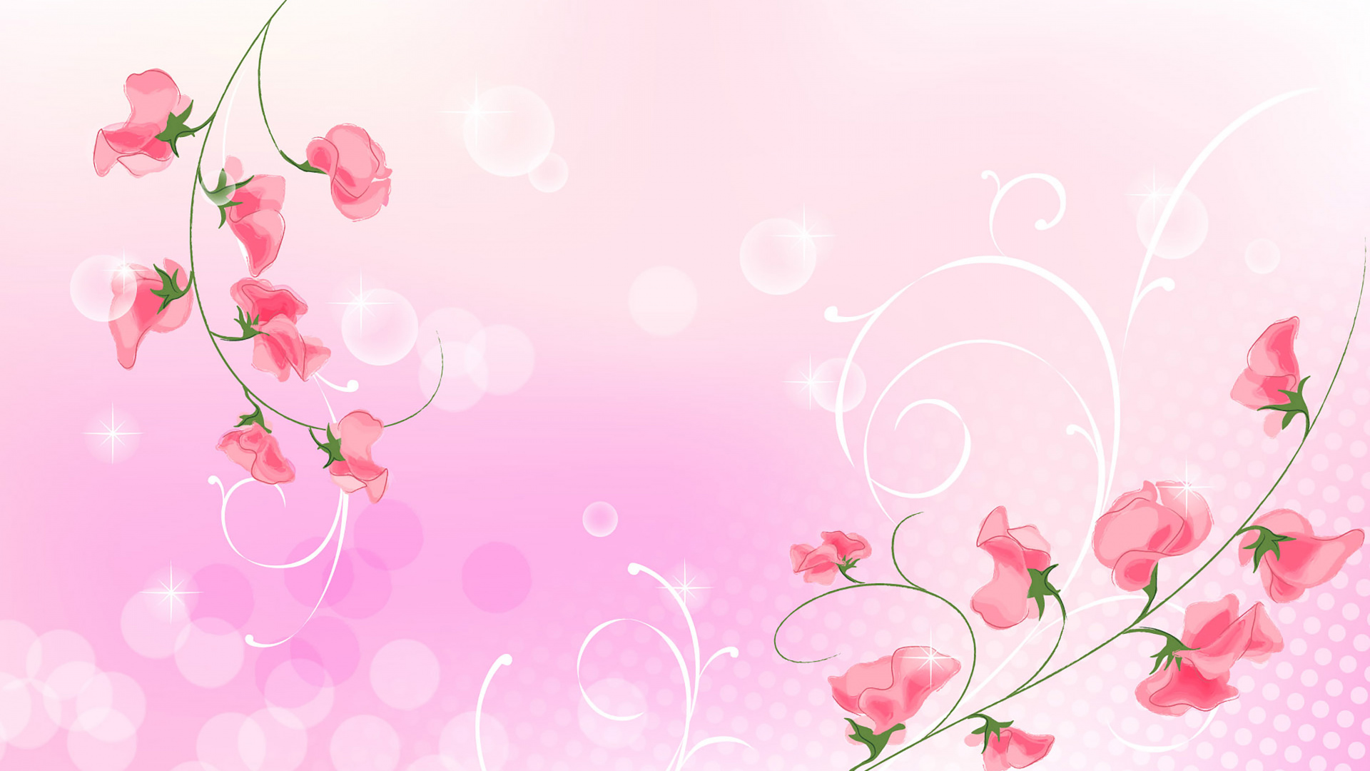 Pink and Green Floral Illustration. Wallpaper in 1920x1080 Resolution