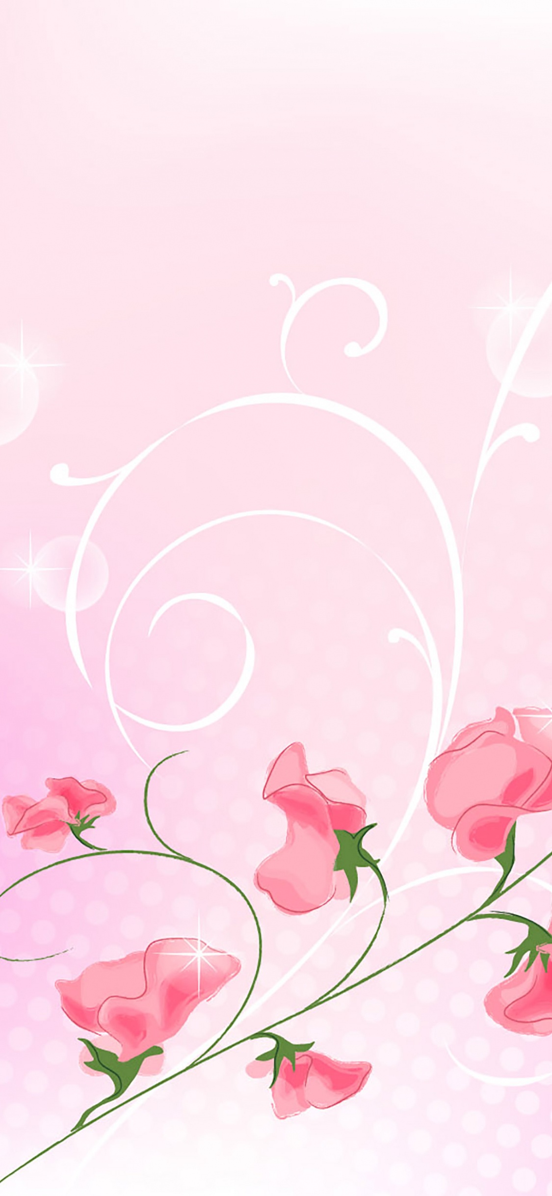 Ilustración Floral Rosa y Verde. Wallpaper in 1125x2436 Resolution