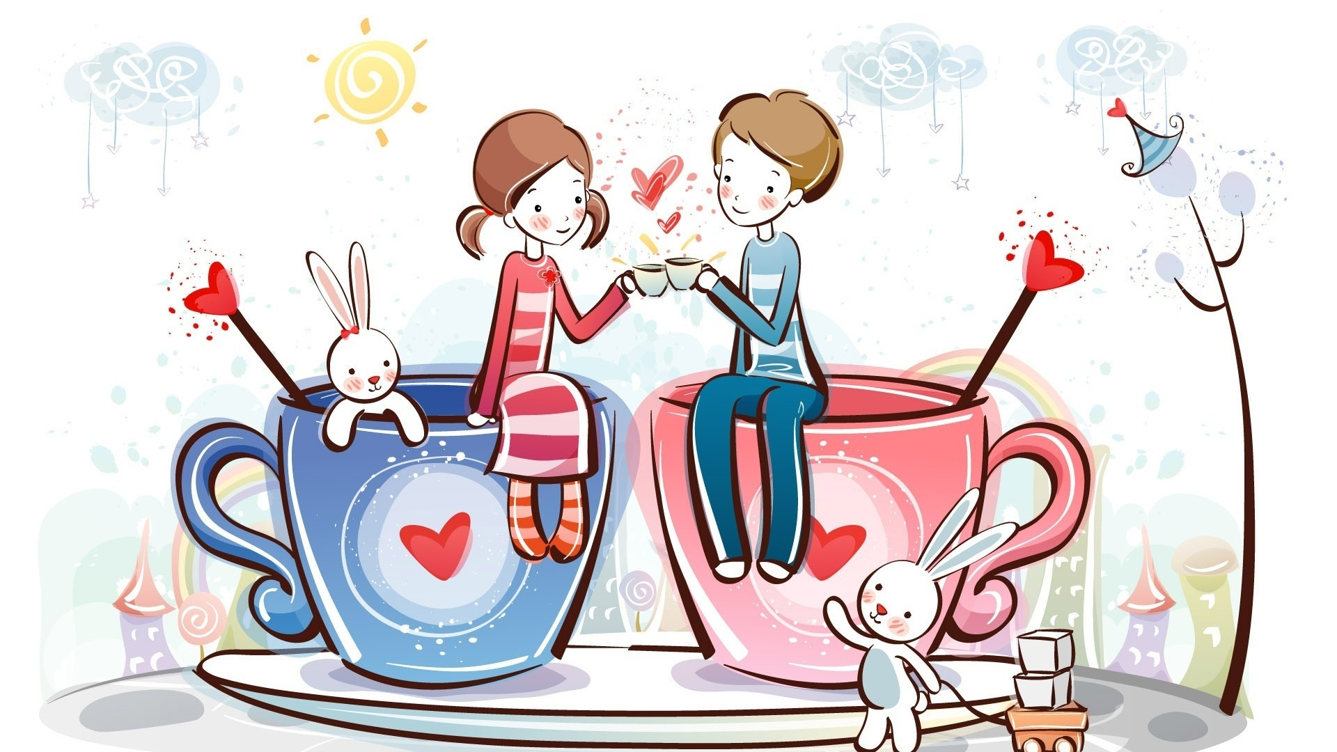 Valentines Day, February 14, Cartoon, Illustration, Wish. Wallpaper in 1920x1080 Resolution