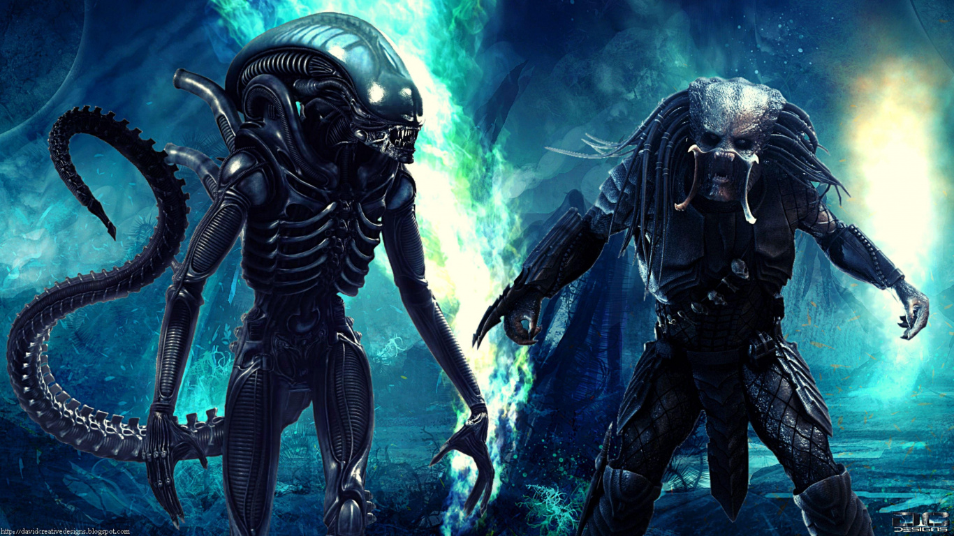 Ausländer, Raubtier, Aliens vs Predator, Animation, Action-Abenteuer-Spiel. Wallpaper in 1366x768 Resolution