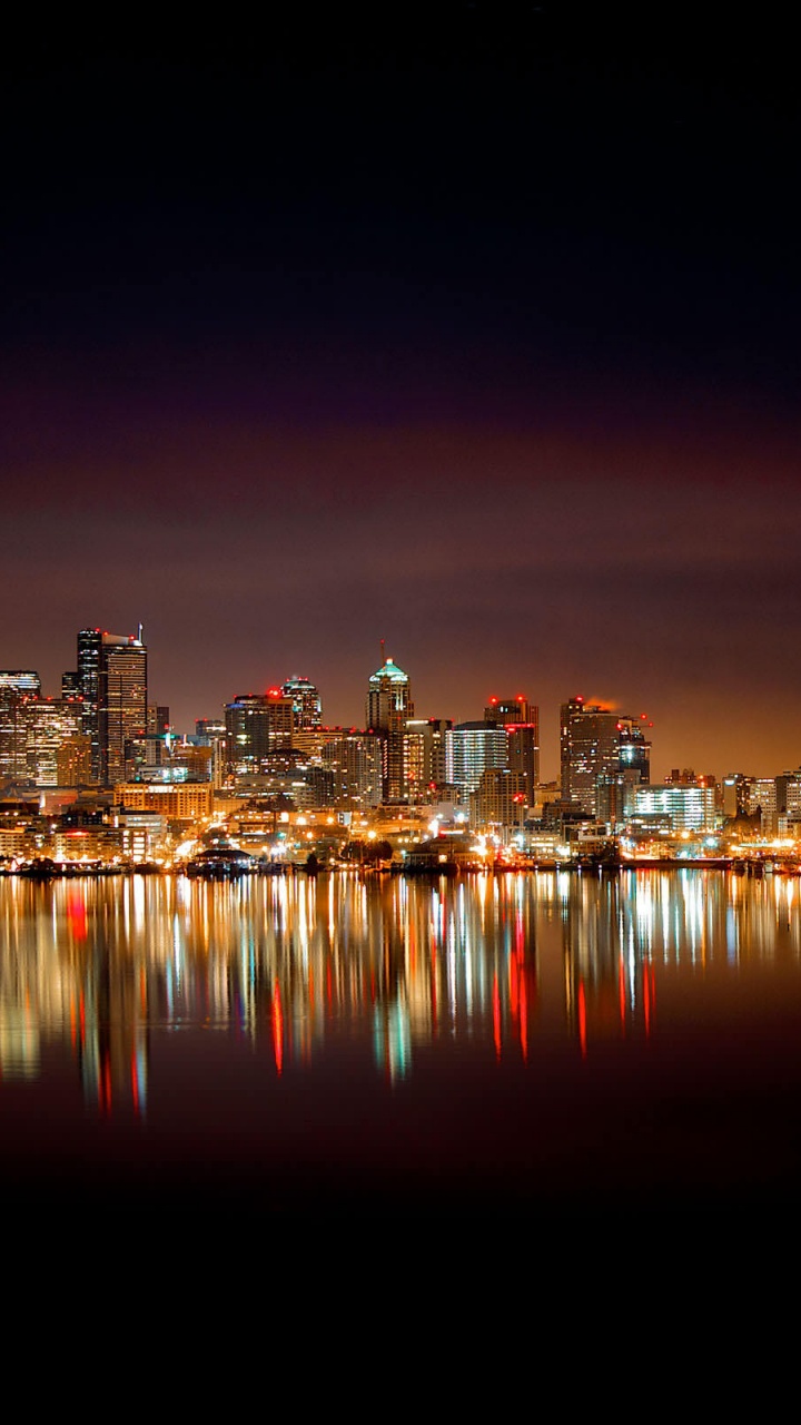 Skyline Der Stadt Bei Nacht Night. Wallpaper in 720x1280 Resolution