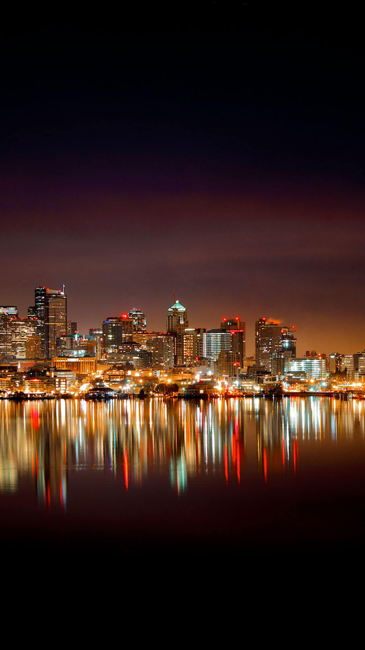 Skyline Der Stadt Bei Nacht Night. Wallpaper in 750x1334 Resolution