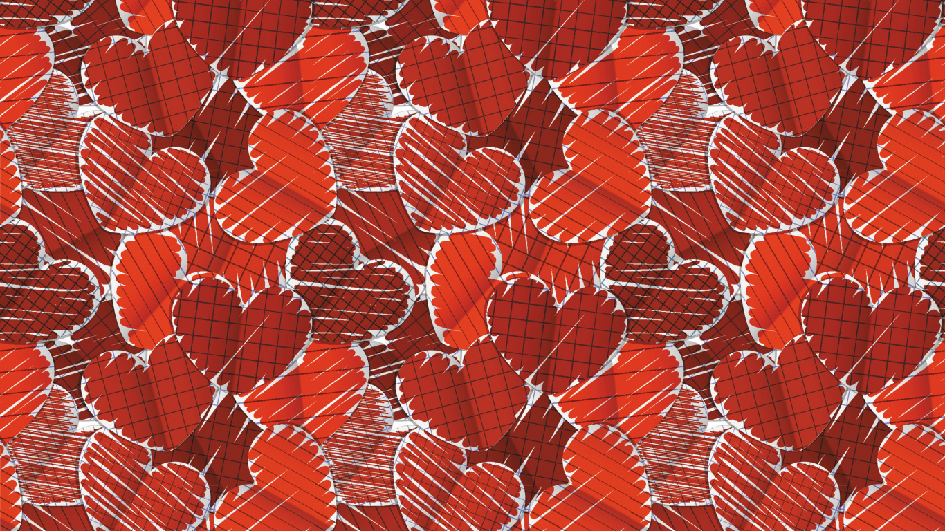 Valentines Day, Heart, Pattern, Red, Design. Wallpaper in 1366x768 Resolution