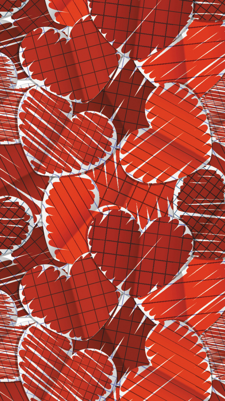 Valentines Day, Heart, Pattern, Red, Design. Wallpaper in 750x1334 Resolution