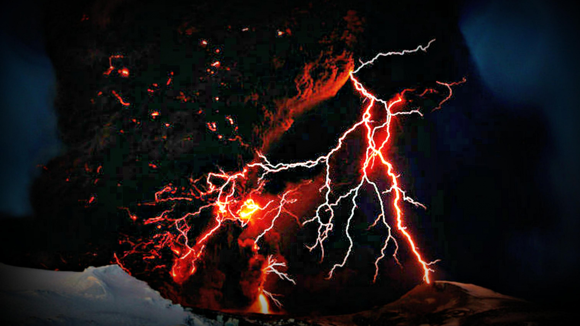 Volcanic Lightning, Volcano, Volcanic Eruption, Lightning, Heat. Wallpaper in 1920x1080 Resolution