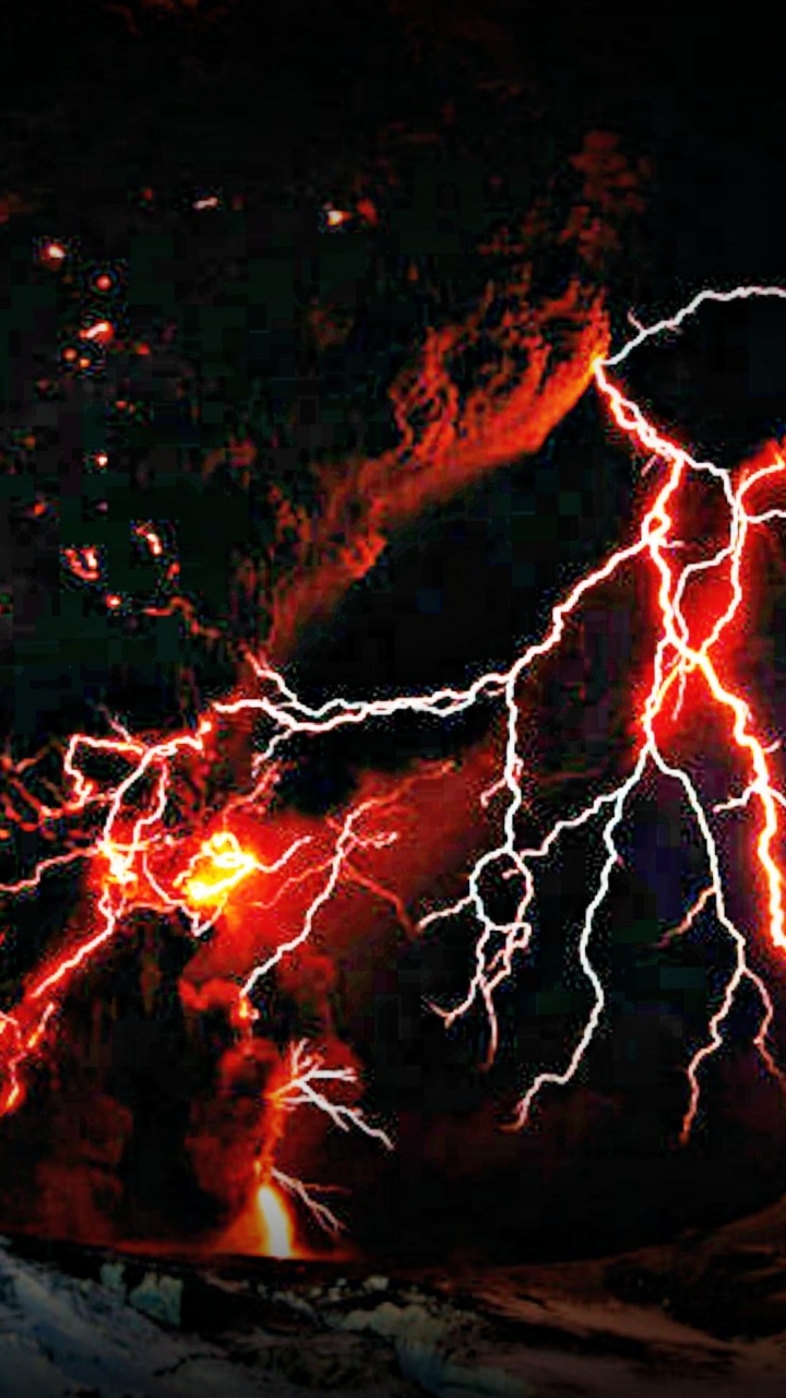 Volcanic Lightning, Volcano, Volcanic Eruption, Lightning, Heat. Wallpaper in 720x1280 Resolution