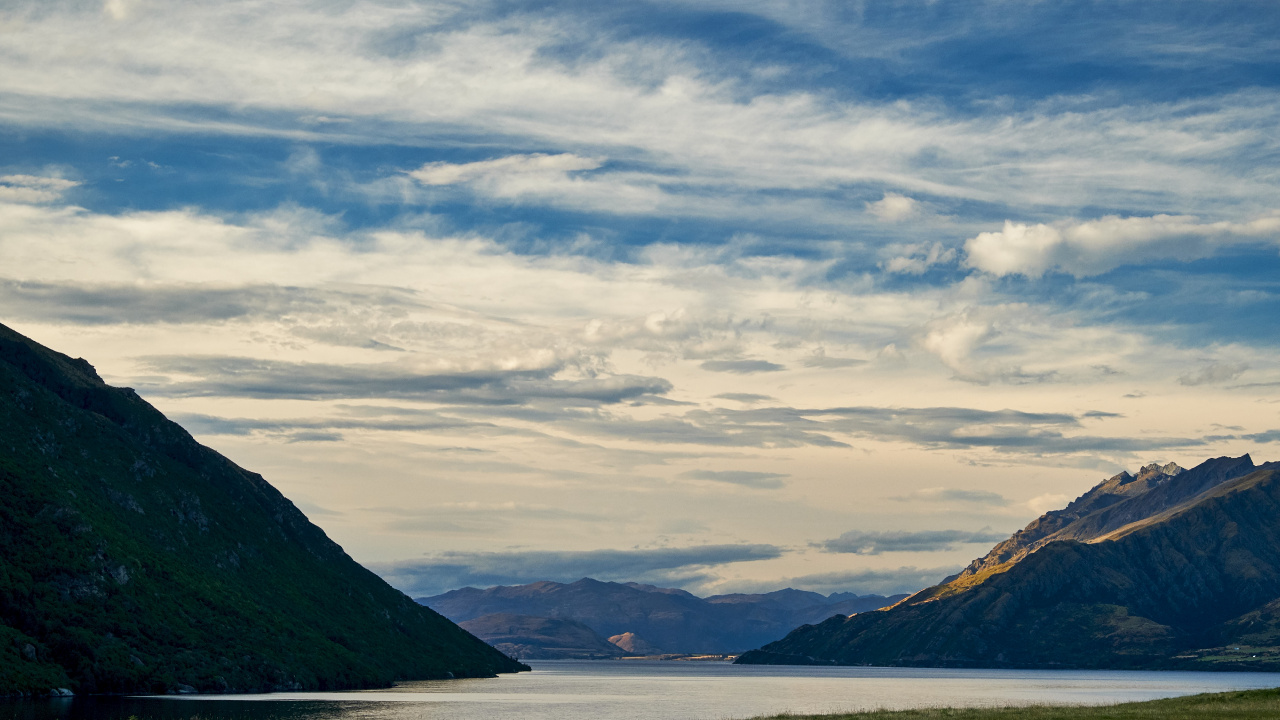 Bergigen Landschaftsformen, Hochland, Cloud, See, Wasser. Wallpaper in 1280x720 Resolution