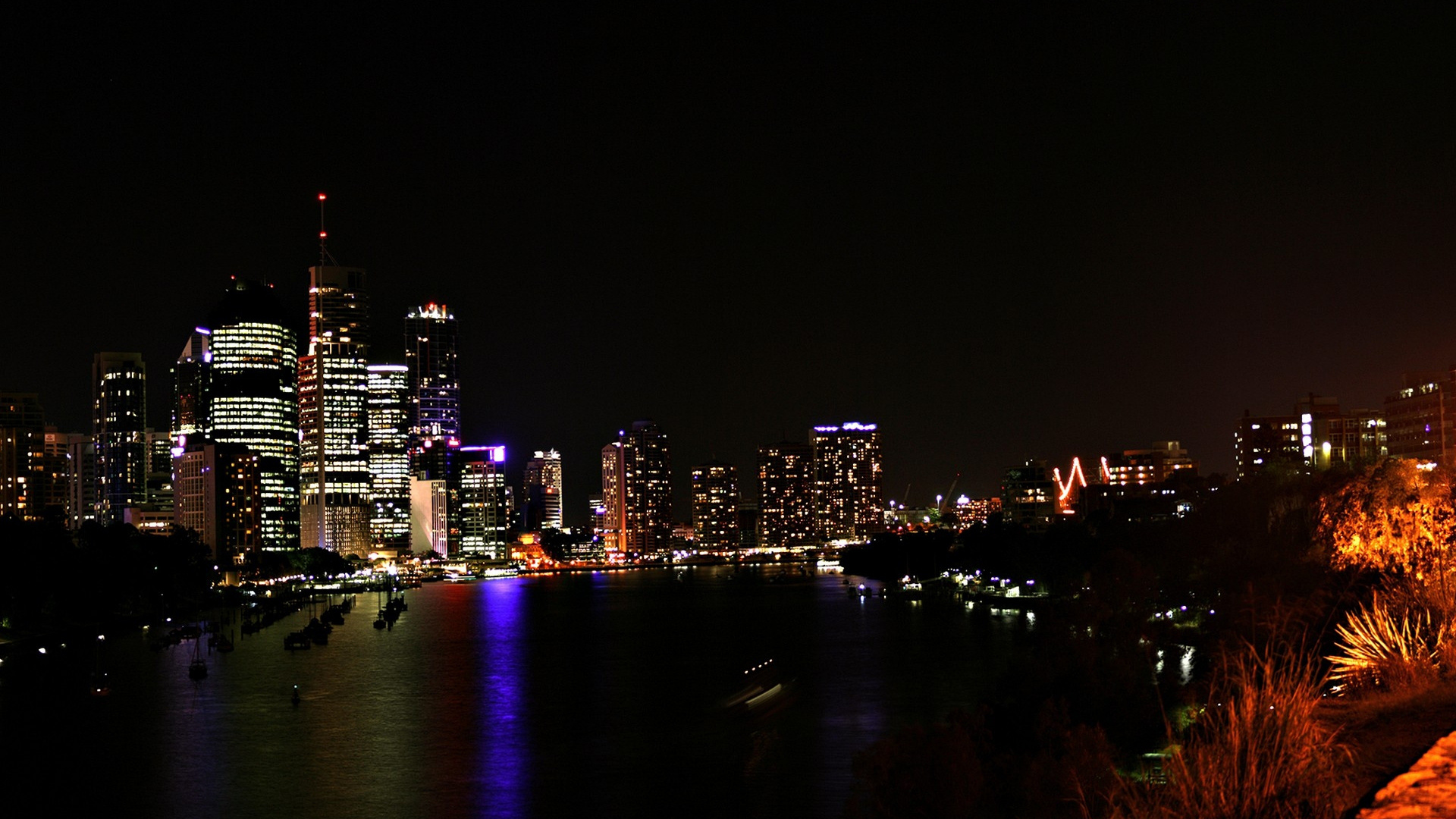 Skyline Der Stadt Bei Nacht Night. Wallpaper in 1920x1080 Resolution
