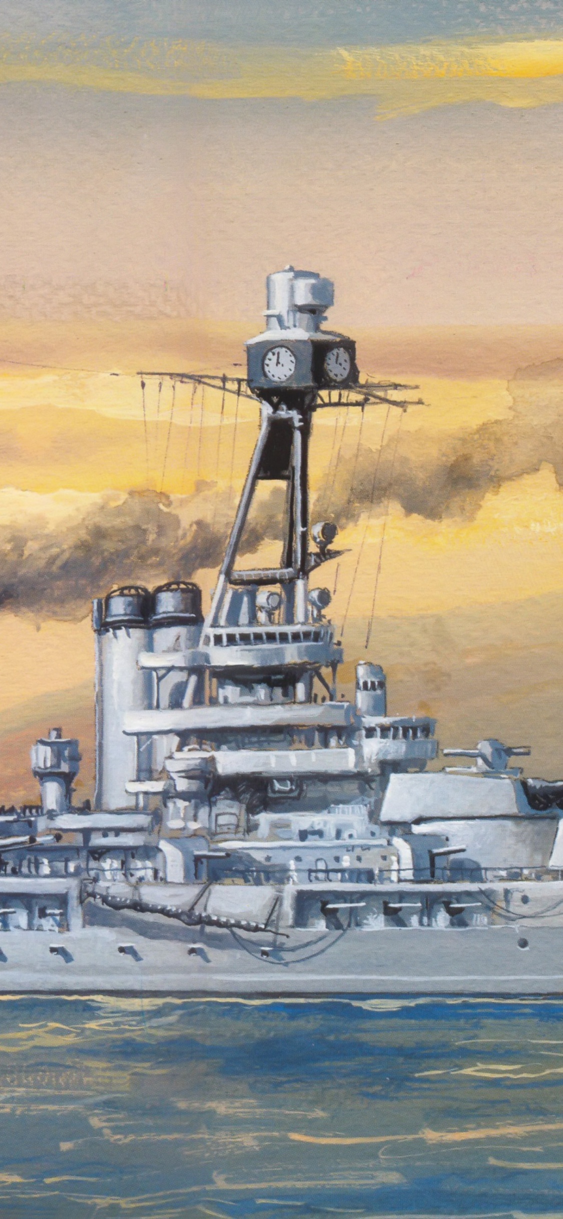 Leichte Kreuzer, Kriegsschiff, Schiff, Schlachtschiff, Malerei. Wallpaper in 1125x2436 Resolution