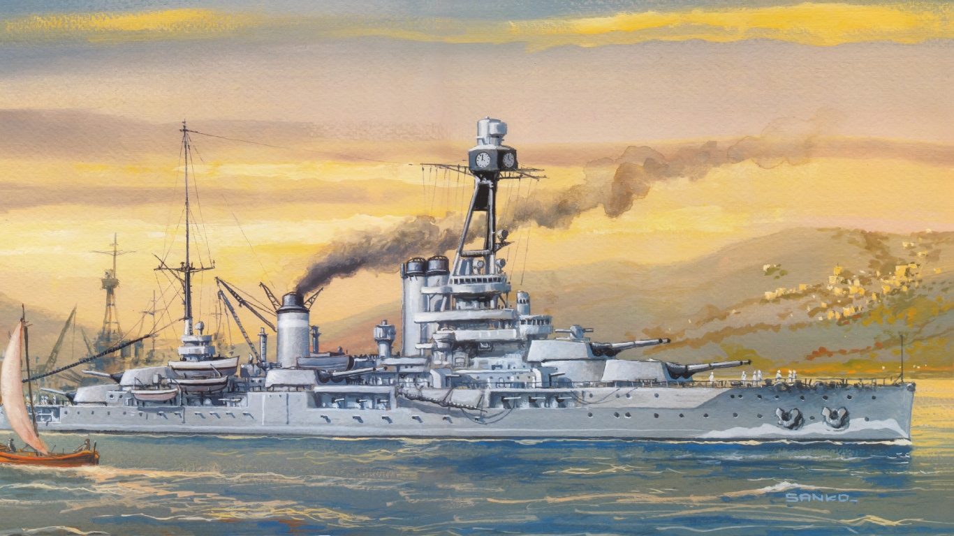 Leichte Kreuzer, Kriegsschiff, Schiff, Schlachtschiff, Malerei. Wallpaper in 1366x768 Resolution