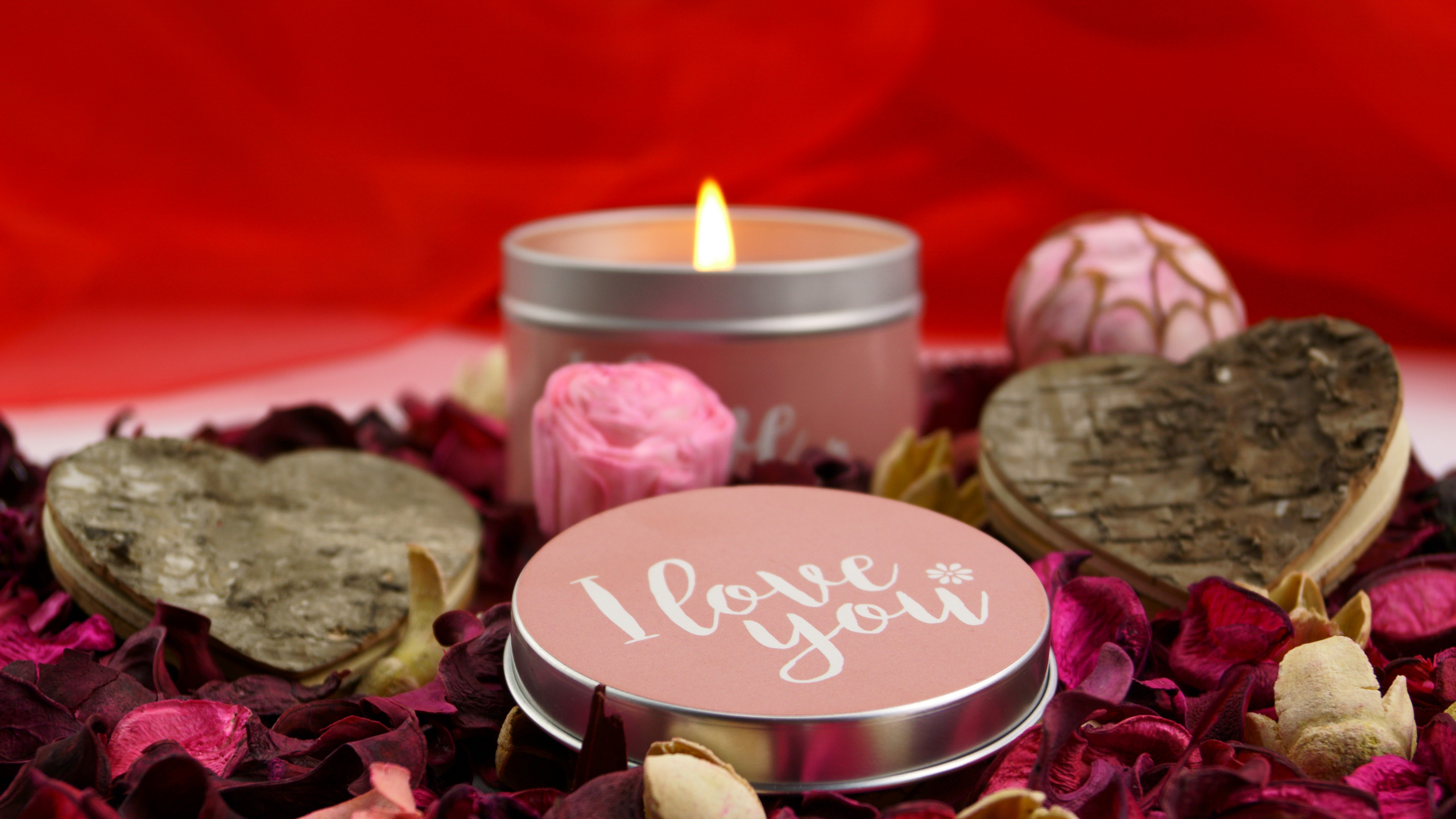 Candle, Rose, Flower, Petal, Heart. Wallpaper in 2560x1440 Resolution