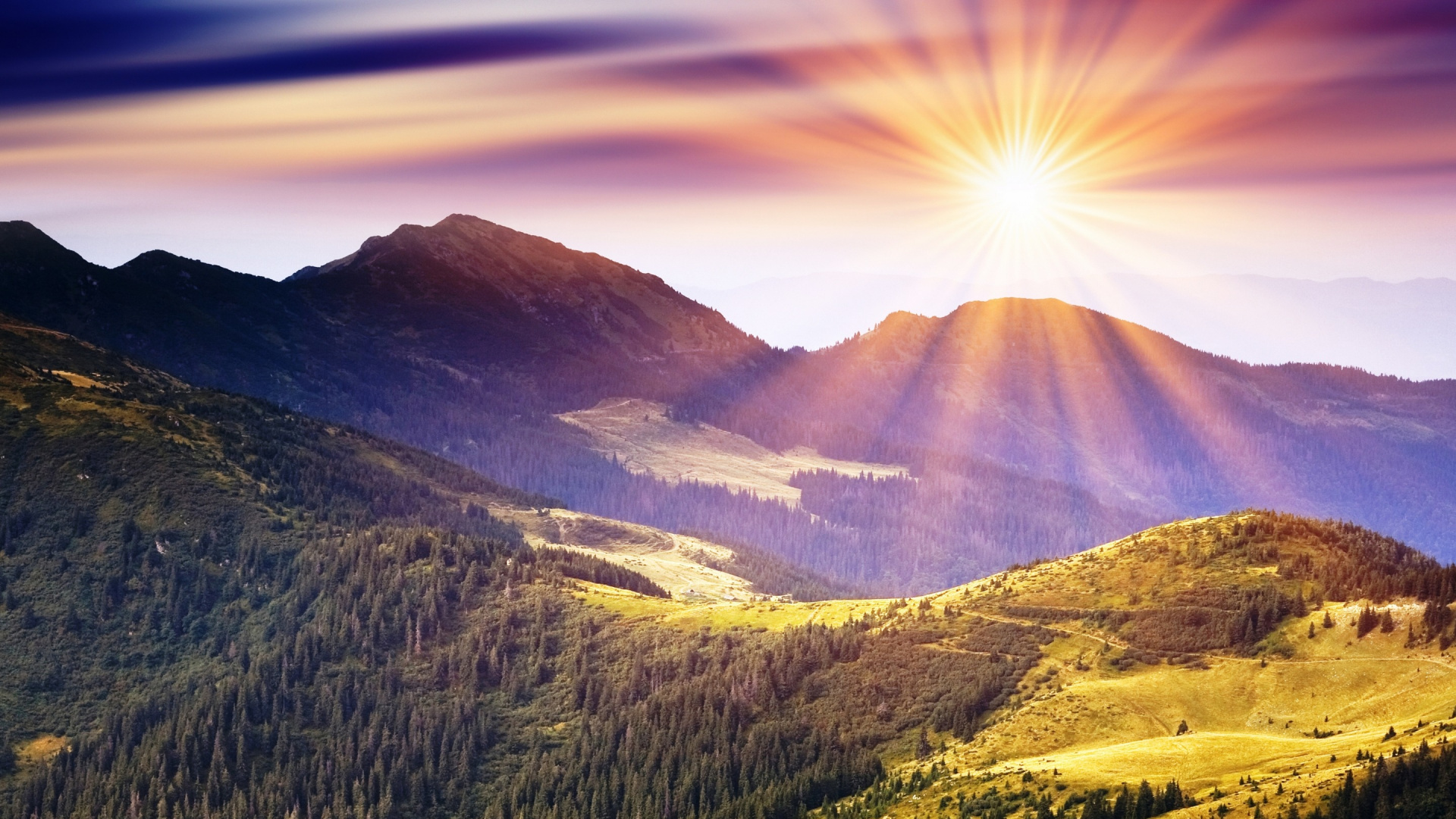 Green Trees on Mountain Under Blue Sky During Daytime. Wallpaper in 1920x1080 Resolution