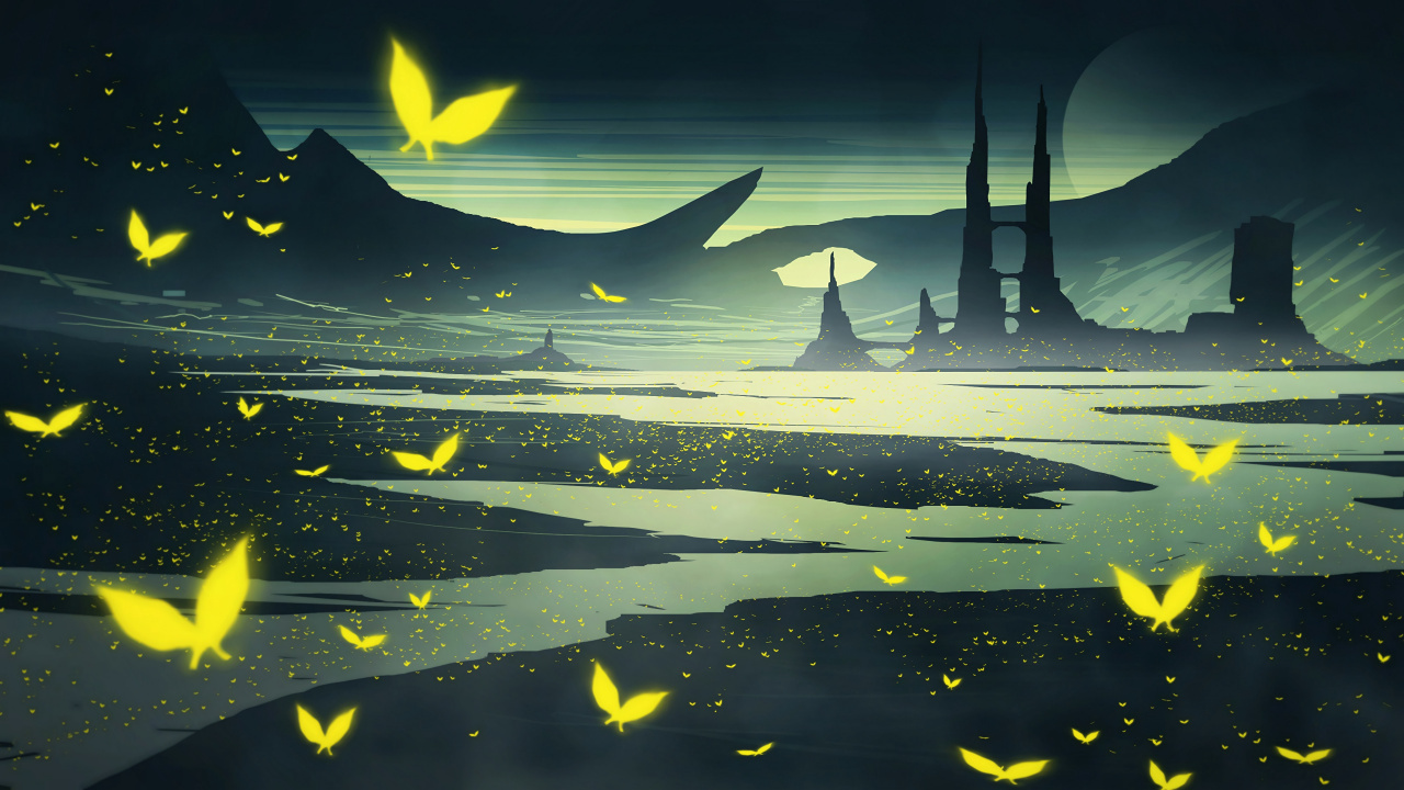 Silhouette of People Walking on Wet Ground. Wallpaper in 1280x720 Resolution