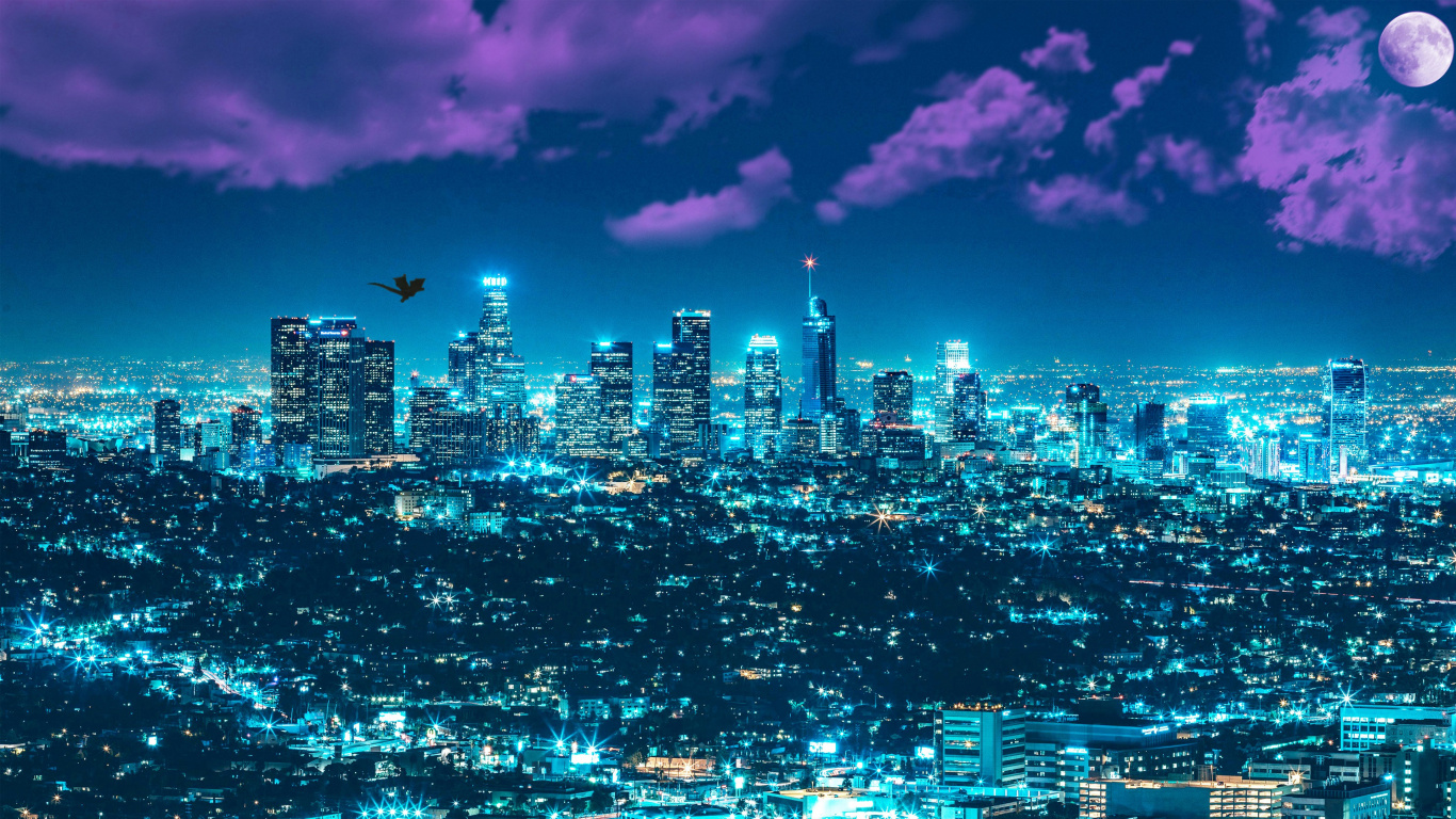 Horizon de la Ville Pendant la Nuit. Wallpaper in 1366x768 Resolution