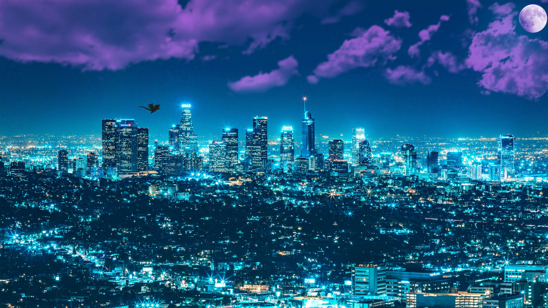 Horizon de la Ville Pendant la Nuit. Wallpaper in 1920x1080 Resolution