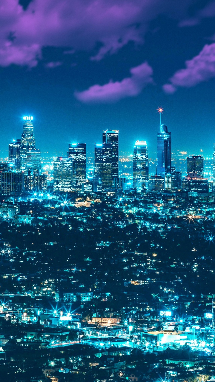 Skyline Der Stadt Bei Nacht Night. Wallpaper in 720x1280 Resolution