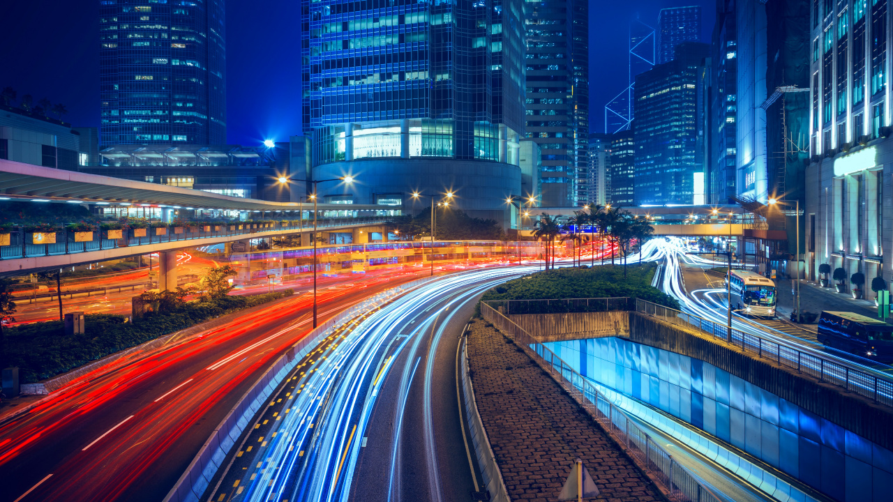 Time Lapse Photography of City Road During Night Time. Wallpaper in 1280x720 Resolution