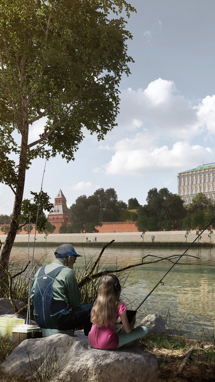 Man in Blue Jacket Sitting on Rock Near Body of Water During Daytime. Wallpaper in 720x1280 Resolution