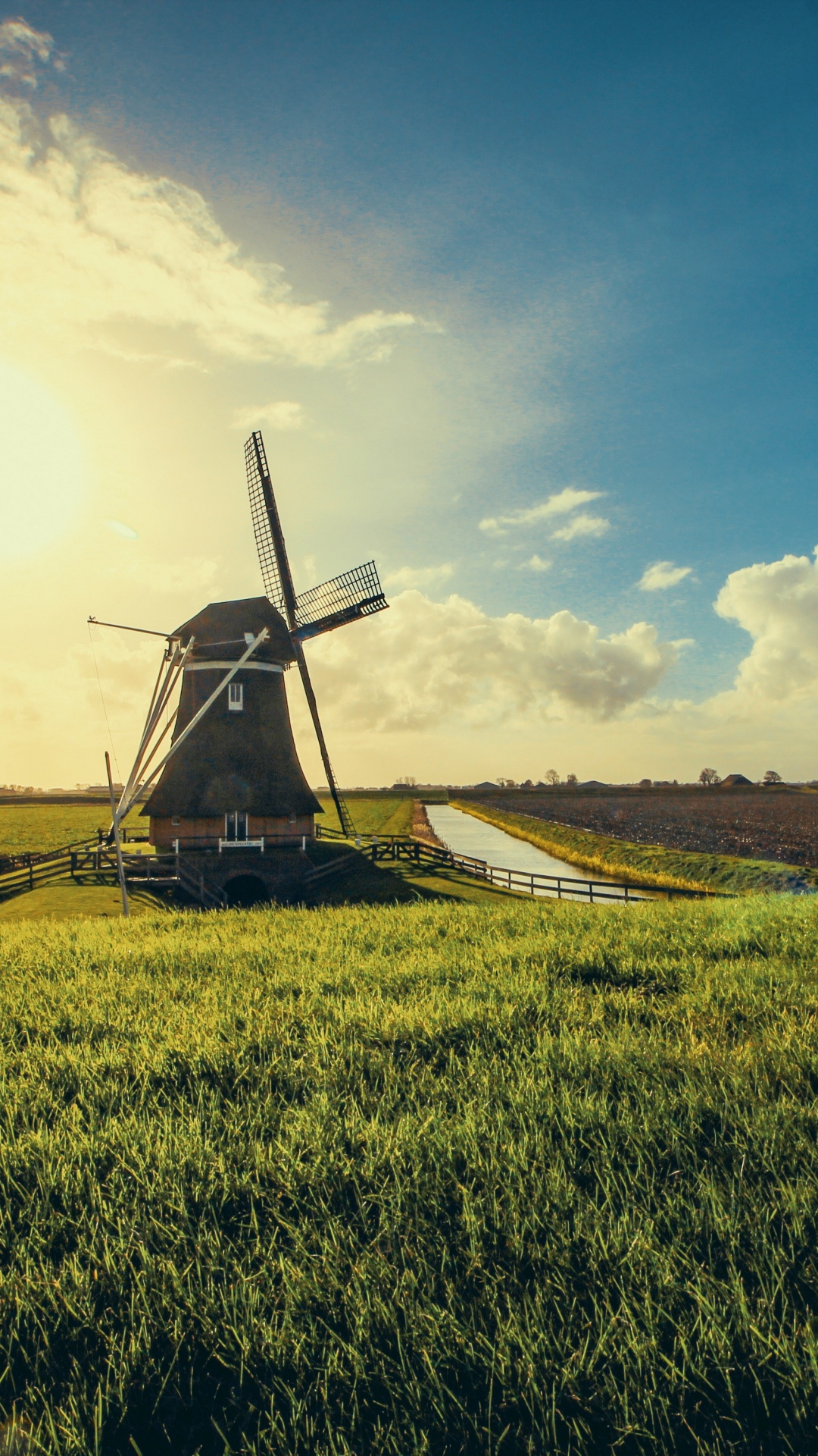 Niederlande, Windmühle, Feld, Grünland, Bauernhof. Wallpaper in 1080x1920 Resolution