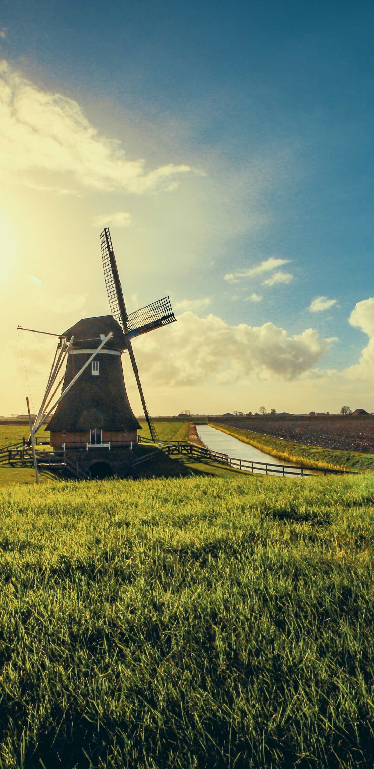 Países Bajos, Molino, Granja, Aerogenerador, Pradera. Wallpaper in 1440x2960 Resolution