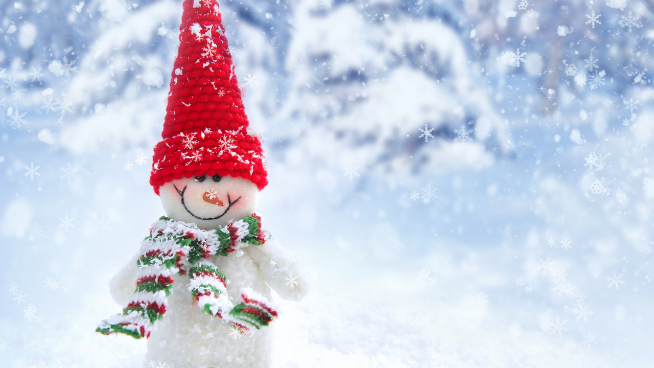 Snowman, Snow, Winter, Tree, Christmas Tree. Wallpaper in 1280x720 Resolution