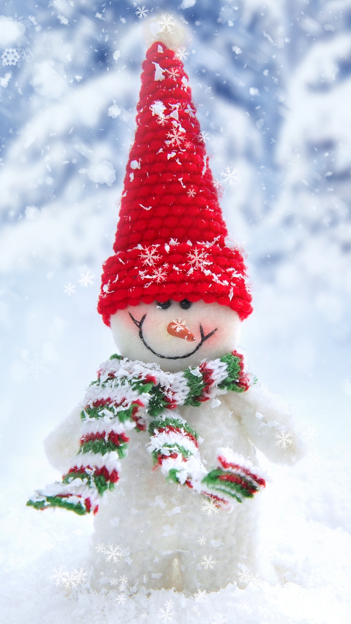 Snowman, Snow, Winter, Tree, Christmas Tree. Wallpaper in 1440x2560 Resolution
