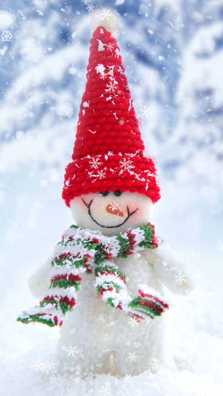 Snowman, Snow, Winter, Tree, Christmas Tree. Wallpaper in 720x1280 Resolution