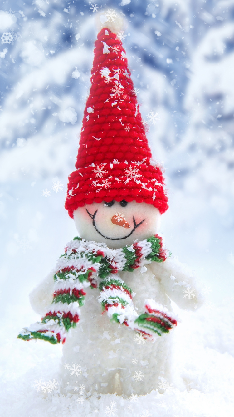 Snowman, Snow, Winter, Tree, Christmas Tree. Wallpaper in 750x1334 Resolution