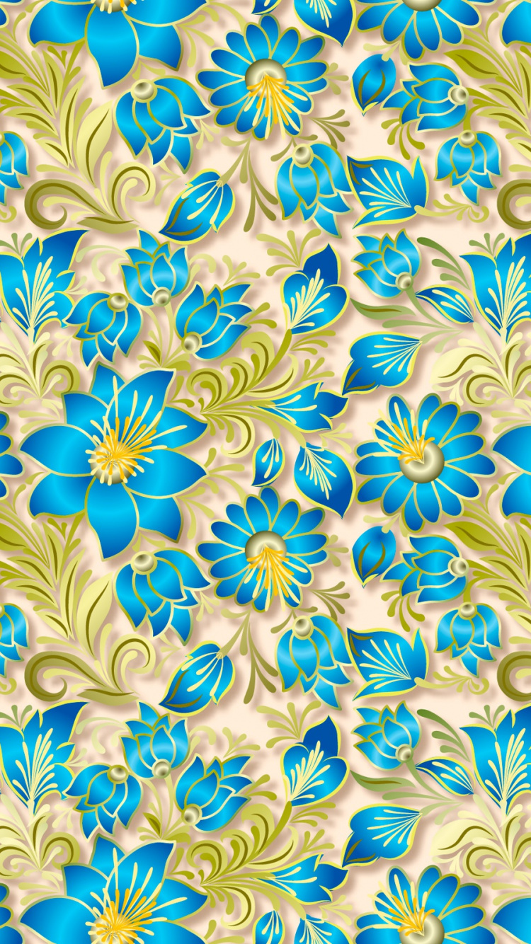 Textil Floral Azul y Blanco. Wallpaper in 750x1334 Resolution