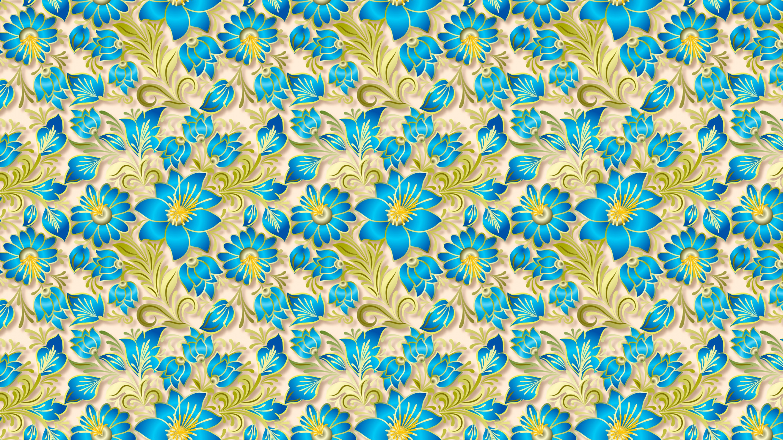 Blau-weißes Florales Textil. Wallpaper in 2560x1440 Resolution