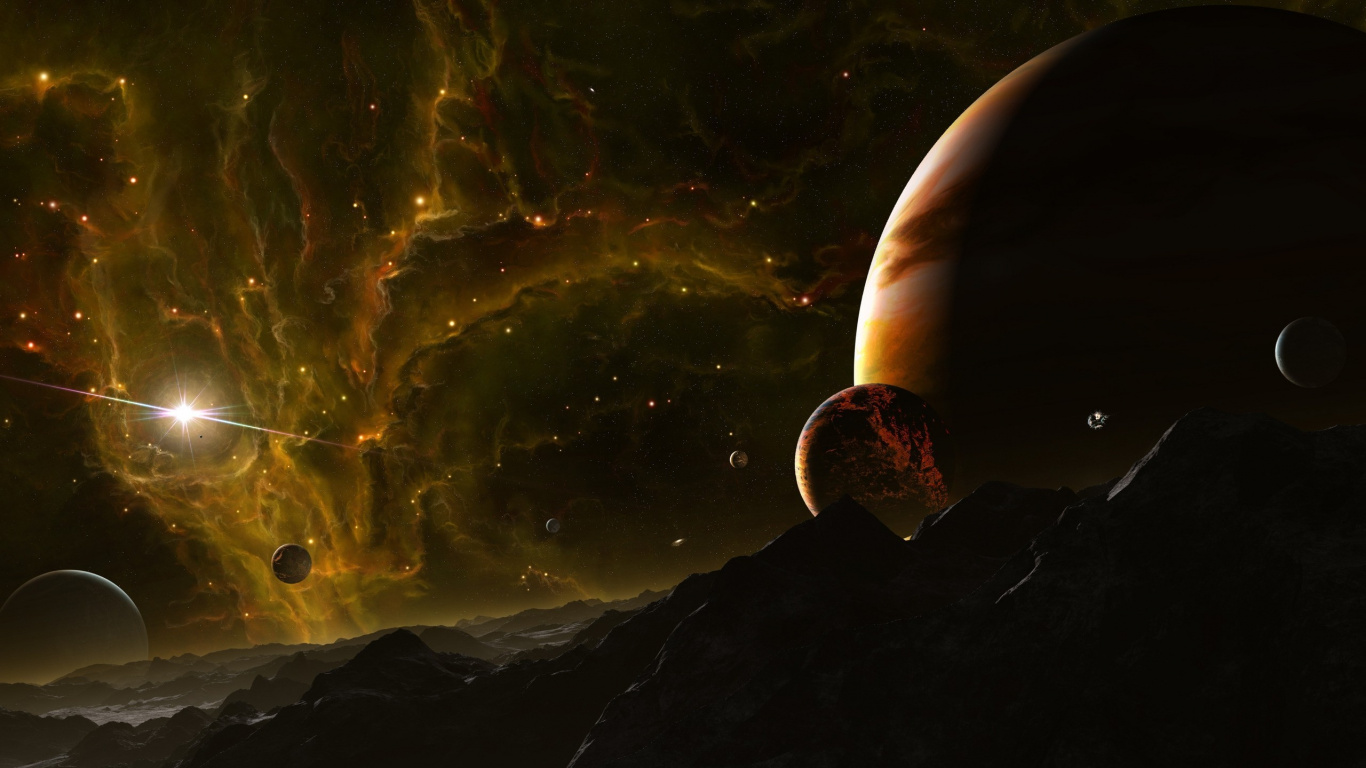 Silhouette Der Berge Unter Mond. Wallpaper in 1366x768 Resolution