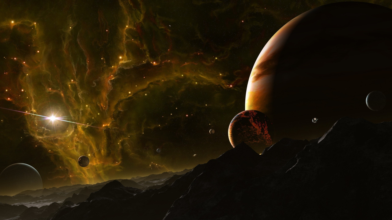 Silhouette of Mountains Under Moon. Wallpaper in 1280x720 Resolution