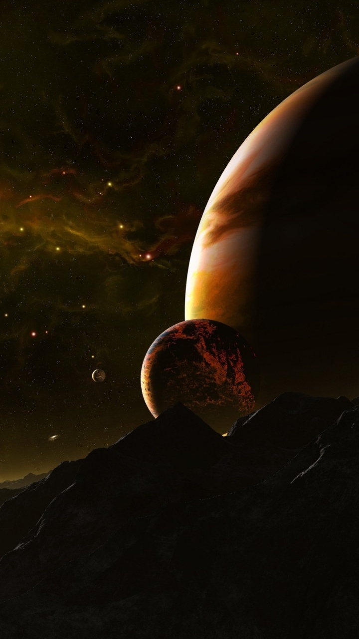 Silhouette de Montagnes Sous la Lune. Wallpaper in 720x1280 Resolution