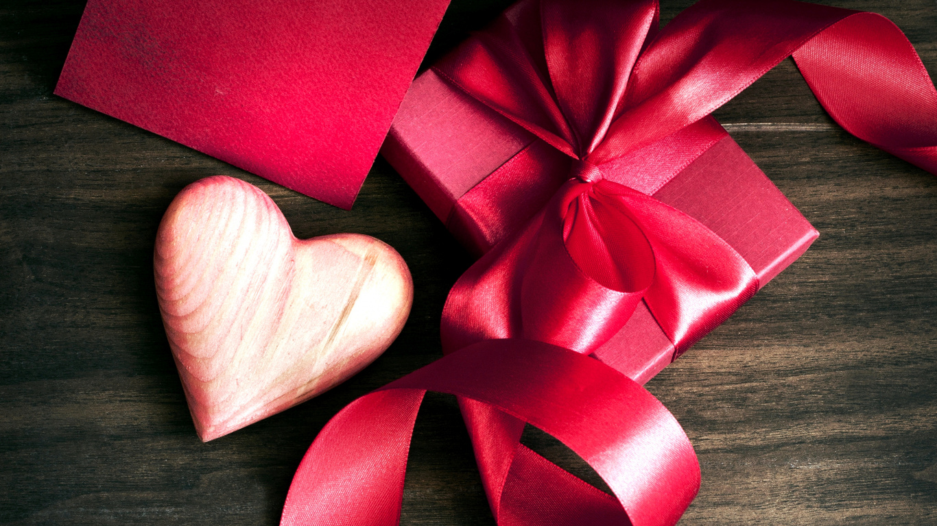 el Día de San Valentín, Regalo, Rojo, Rosa, Cinta. Wallpaper in 1366x768 Resolution