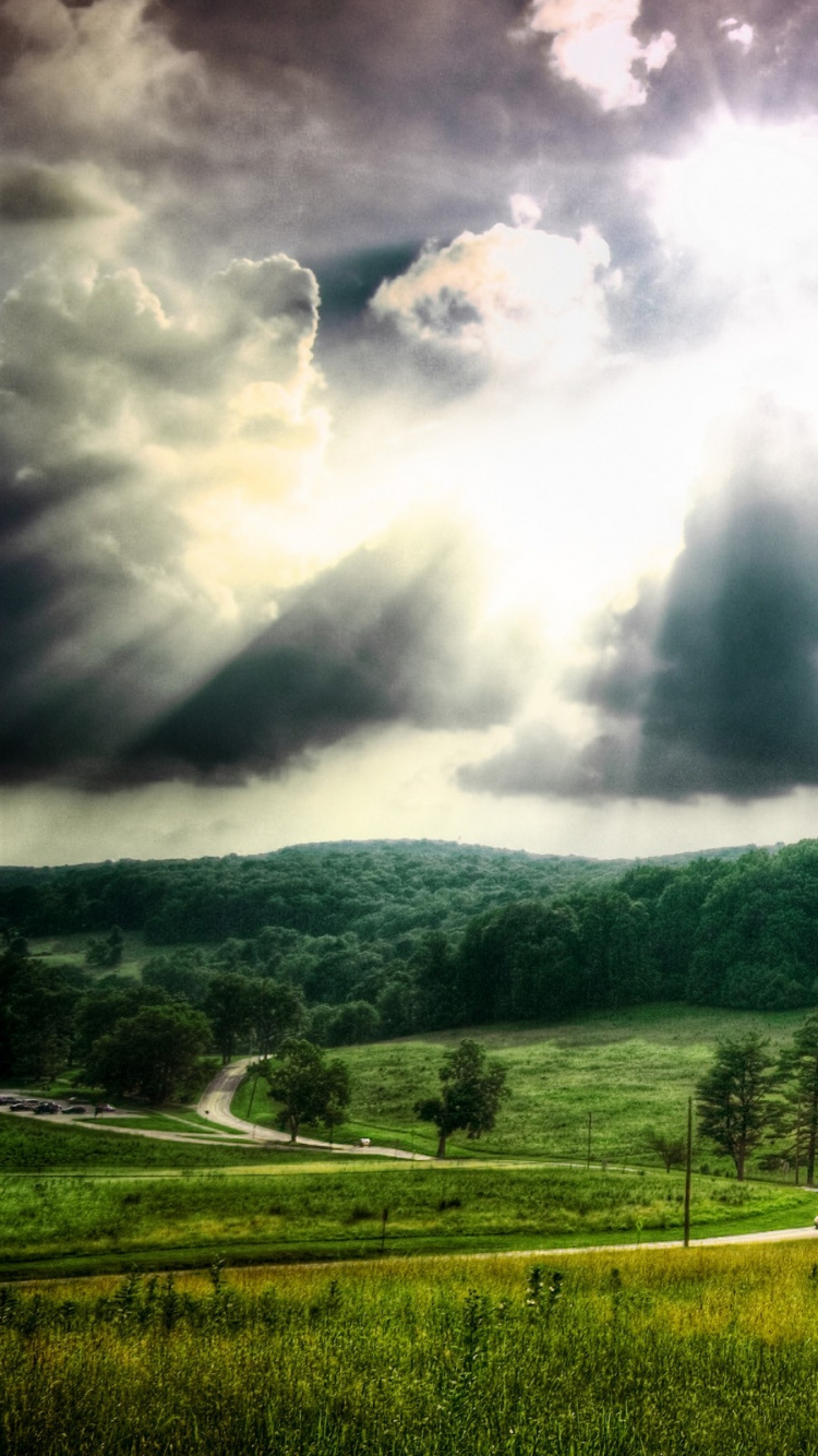 Green Grass Field Under White Clouds. Wallpaper in 750x1334 Resolution