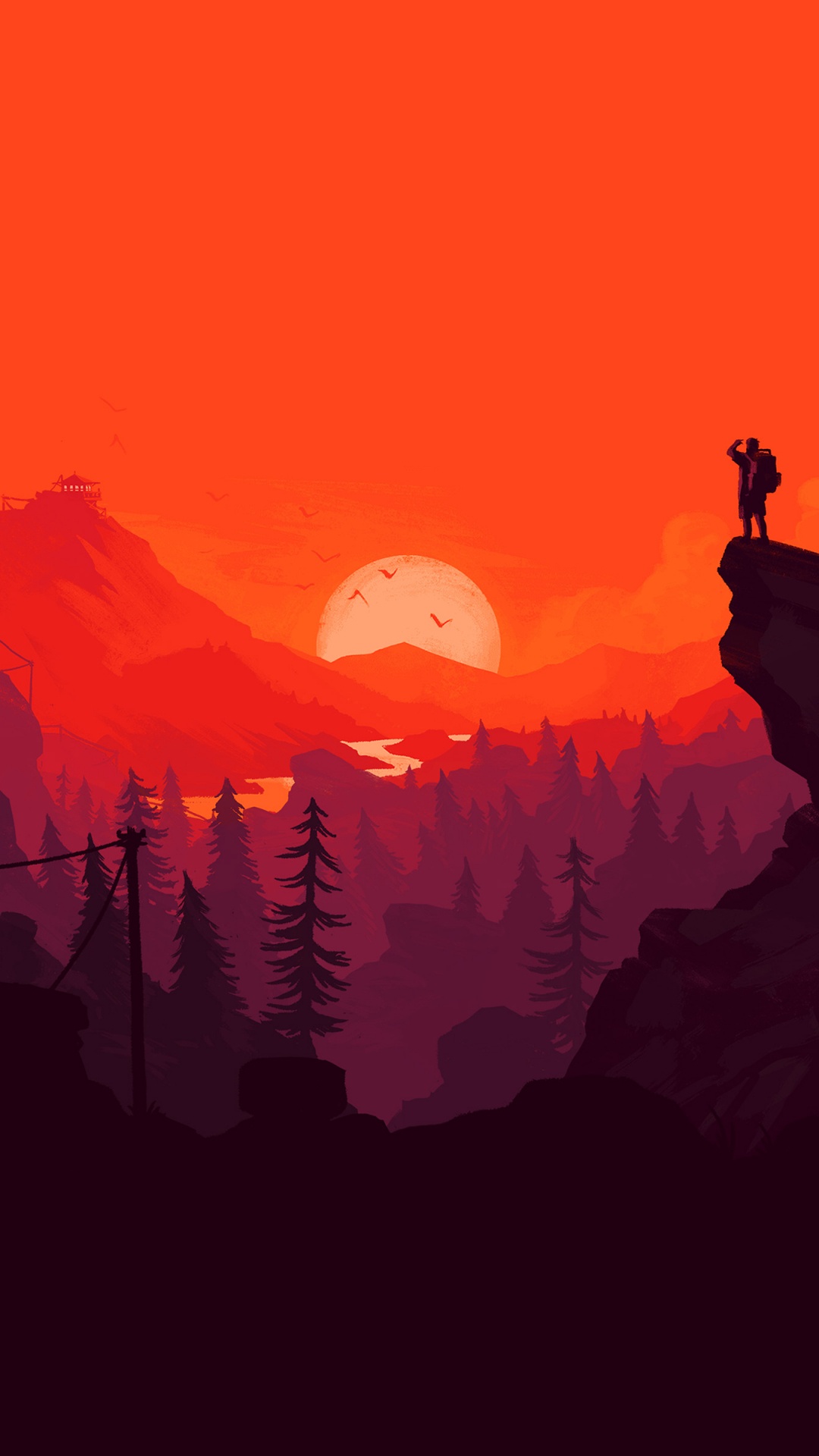 Minimalism, Mountainous Landforms, Red, Afterglow, Orange. Wallpaper in 1080x1920 Resolution